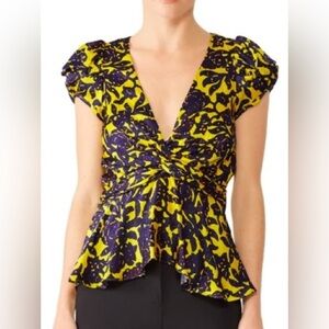 ALC Aya Silk Floral Jacquard Top in Yellow, Purple, and‎ Orange - 0